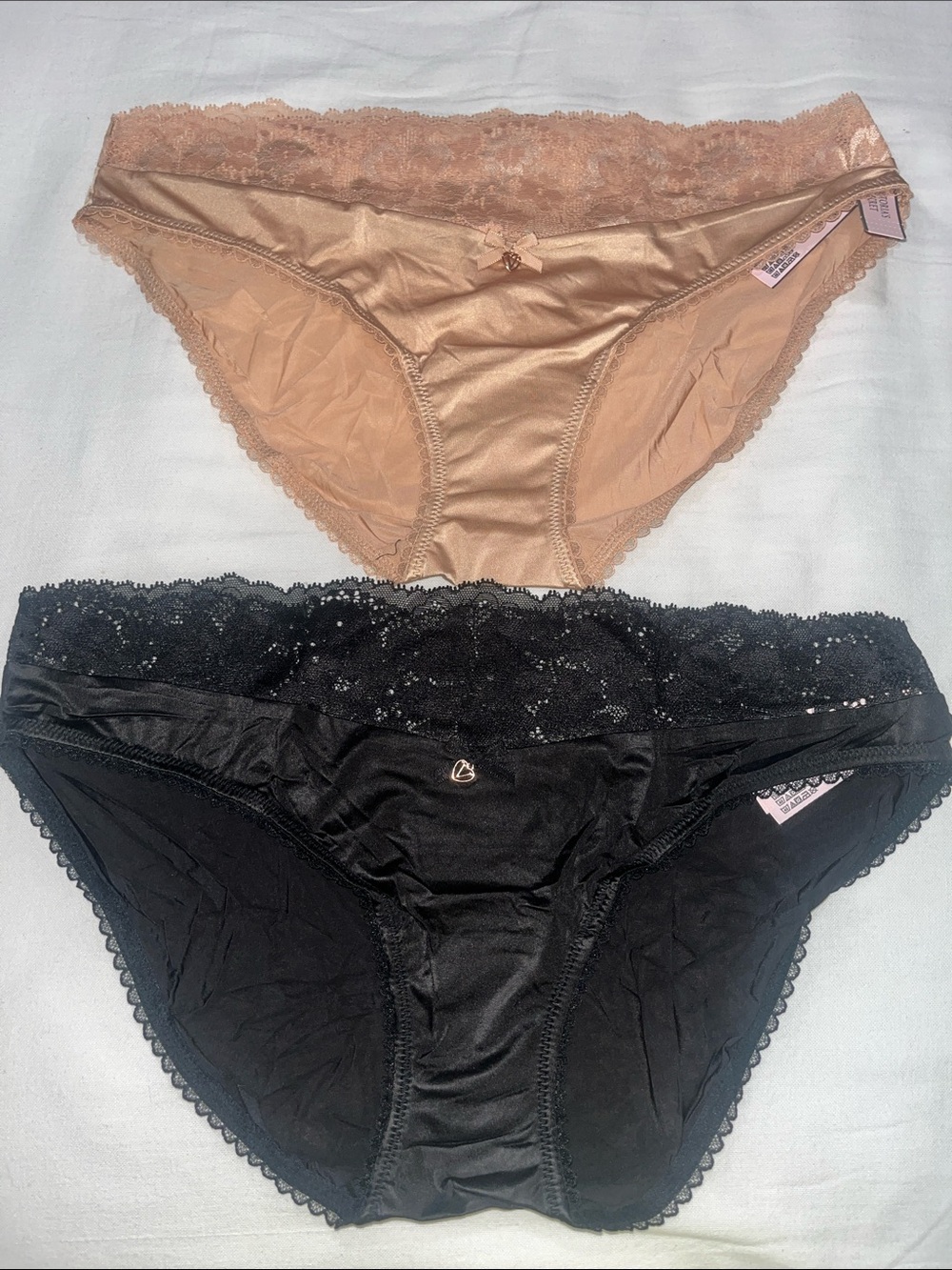 Victoria's Secret Body By Victoria Lace Bikini Panty Set of 2 - Black & Nude